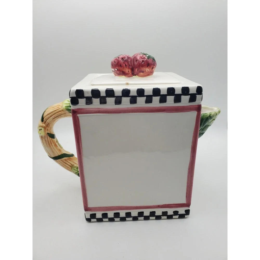 Vintage Vigor Int Square Country Ceramic Strawberry Teapot